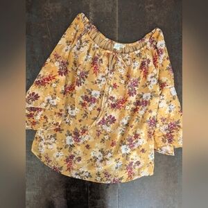 Pink Rose Floral Bell Sleeve Blouse